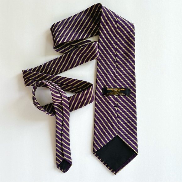 BROOKS BROTHERS Classic Rep Textured Bold Diagonal Striped Vintage Necktie - Picture 3 of 7